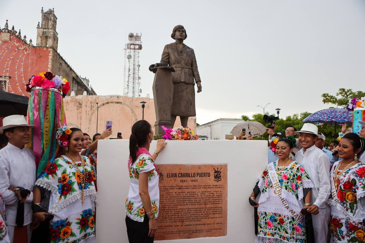 Claudia Sheinbaum durante una visita anterior a Mérida, en julio de 2023. Archivo.